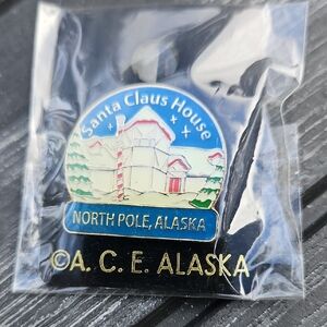 Santa Claus House Pin - Blue and Gold